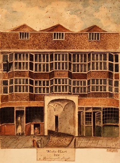 White Hart Inn, Bishopsgate Street, n. 1810 tekijältä J. Williams