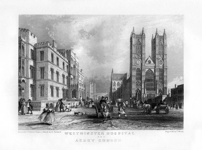 Westminster Hospital ja Abbey Church, Lontoo, 1800-luku. tekijältä J. Woods