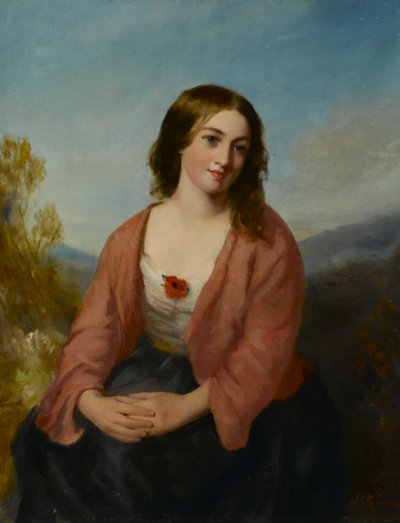 Nuori nainen vaaleanpunaisessa mekossa, 1800-luvun puoliväli tekijältä J. or H. Stannier
