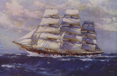Purjelaiva Taranaki (väri litho) tekijältä Jack (after) Spurling