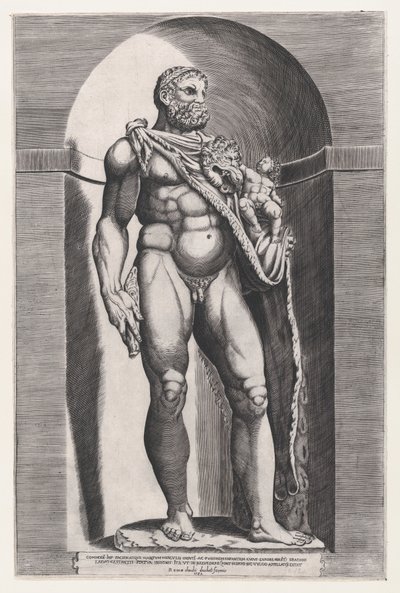 Rooman loiston peili: keisari Commodus Herkuleena, 1582, 1582. tekijältä Jacob(us) Bos.