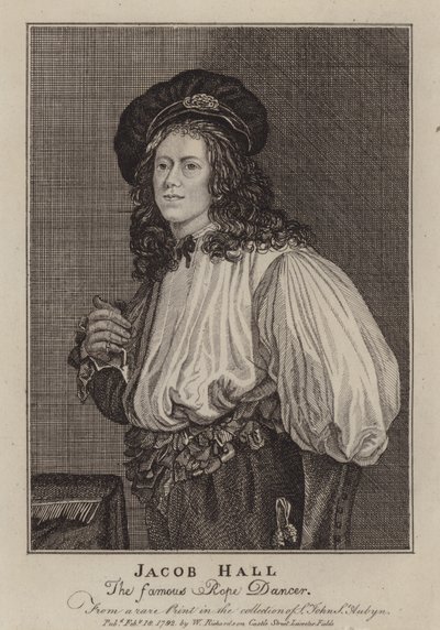 Jacob Hall, englantilainen köysitanssija ja akrobaatti, aktiivinen kuningas Kaarle II:n aikana (kaiverrus) tekijältä Jacob (after) Van Oost the Younger