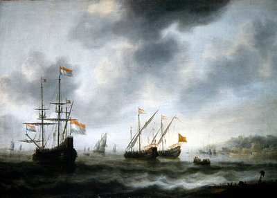 Hollantilainen lippulaiva De Roode Leeuw ja kaksi englantilaista alusta (öljy kankaalle) tekijältä Jacob Adriaensz. Bellevois