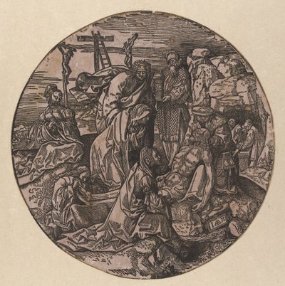 Vapina ja Kristuksen hautaaminen The Round Passion (sarjan nimi) tekijältä Jacob Cornelisz van Oostsanen