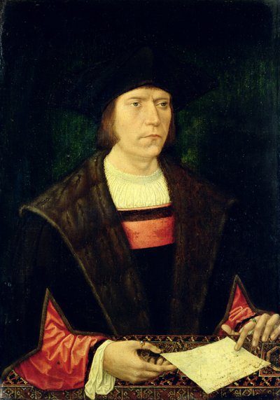 Muotokuva miehestä kirjeellä, 1515-20 tekijältä Jacob Cornelisz van Oostsanen