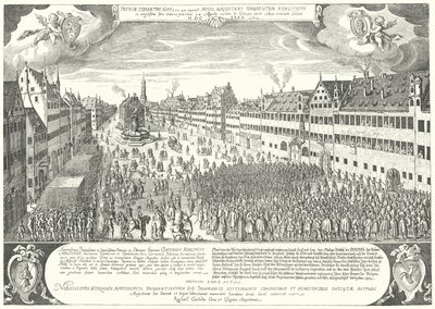 Augsburgin kaupunki kunnioittaa ruotsalaista Gustavus Adolphusta tekijältä Jacob Custodis