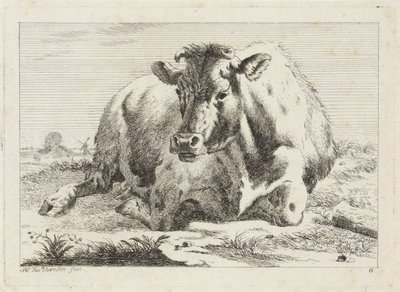 makaava lehmä Kuusi vedosta eri mestareiden piirustusten jälkeen (sarjan nimi) tekijältä Jacob Elias van Varelen