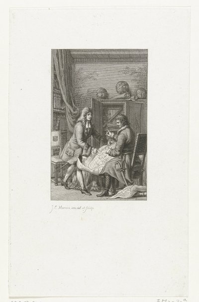 Tsaari Pietari Suuri ja pormestari Nicolaes Witsen tutkivat karttaa, 1814 tekijältä Jacob Ernst Marcus