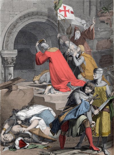 Godefroy de Bouillon (1058-1100) Saint-Sepulcressa, vuonna 1099 - Deiningerin Godfrey of Bouillon Pyhällä haudalla - tekijältä Jacob Friedrich Deininger