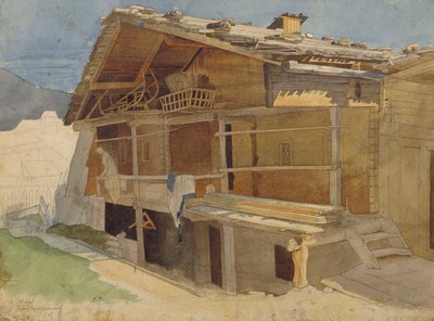 Maalaistalo rakenteilla, 1829 (kynä & muste ja wc paperilla) tekijältä Jacob Gensler