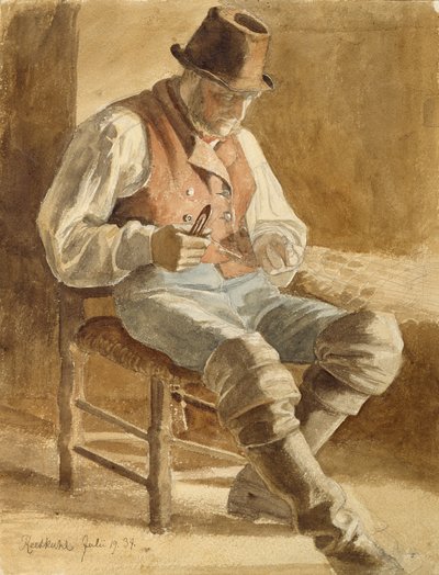 Kalastaja korjaa verkkoa, 1834 (kynä ja wc paperilla) tekijältä Jacob Gensler