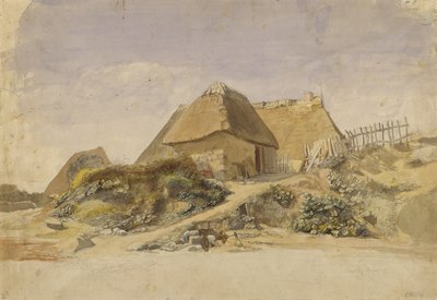 Kalastajan mökit Hopes Bergin rannalla, 1834 (kynä ja wc paperilla) tekijältä Jacob Gensler