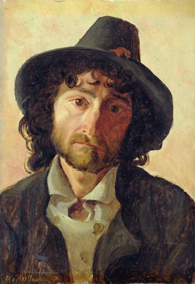 Miehen pää, 1841 (öljy paperille asetettu alukseen) tekijältä Jacob Gensler