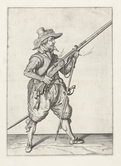 Muskettisoturi laittaa furketin alle, n.1600 tekijältä Jacob II de Gheyn