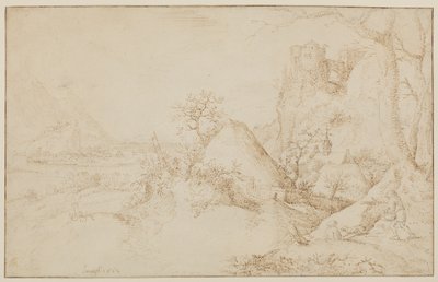 Maisema kahdella talonpojalla ja koiralla, n. 1525-69 tekijältä Jacob I Savery