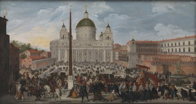 Paavin kulkue Piazza San Pietrolla Roomassa tekijältä Jacob Isaacsz. van Swanenburg