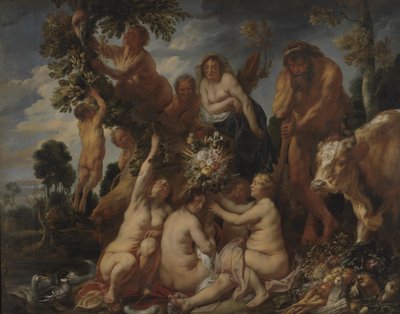 Achelous voitti Hercules. Runsaudensarven alkuperä. (Allegoria hedelmällisyydestä) tekijältä Jacob Jordaens