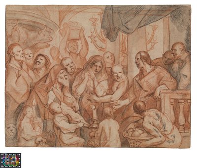 Hollantilainen: Kristus ja avionrikkoja, valmisteleva luonnos, kääntöpuoli: Kristuksen vangitseminen. tekijältä Jacob Jordaens