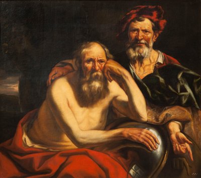 Herakleitos ja Demokritos. tekijältä Jacob Jordaens