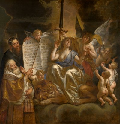 Jumalalliseen oikeuteen perustuva inhimillinen laki tekijältä Jacob Jordaens