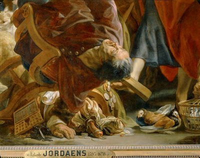Jeesus karkottaa kauppiaat temppelistä (öljy kankaalle) tekijältä Jacob Jordaens