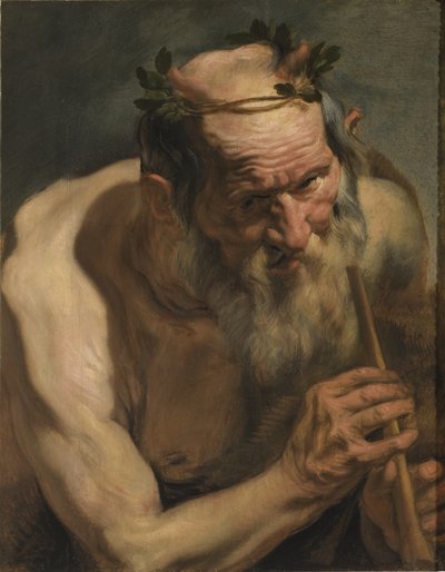 Vanha satyyri pitelee huilua, n. 1620 tekijältä Jacob Jordaens