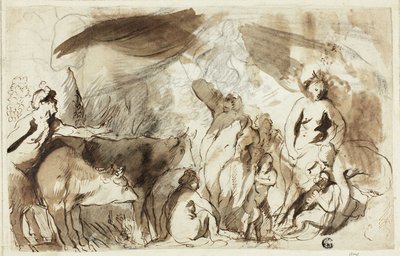 Tutkimus Sine Bacchukselle ja Cerere Friget Venukselle (recto); Dariuksen perhe ennen Aleksanteria (verso) tekijältä Jacob Jordaens