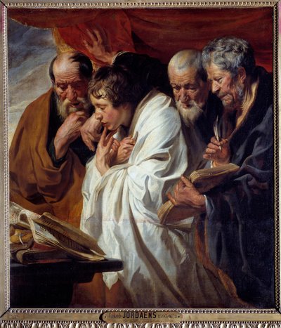 Jacob Jordaensin (1593-1678) neljä evankelistaa 1600-luvulla. Mitat 1,34 x 1,18 m tekijältä Jacob Jordaens