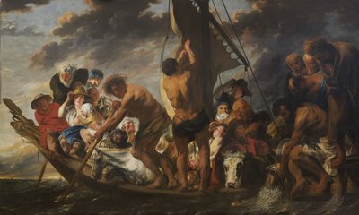 Tribute Money. Peter etsii hopearahaa kalan suusta. Kutsutaan myös "Lautta Antwerpeniin" tekijältä Jacob Jordaens