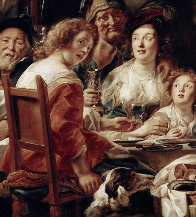 Kuningas juo, yksityiskohta (öljy kankaalle tekijältä Jacob Jordaens
