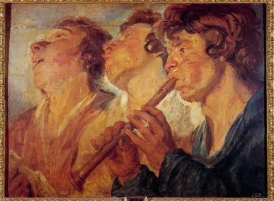 Kolme matkustavaa muusikkoa Jacob Jordaensin (1593-1678) maalaus (ec.flam.) 1600-luvun Madrid, Prado-museo tekijältä Jacob Jordaens