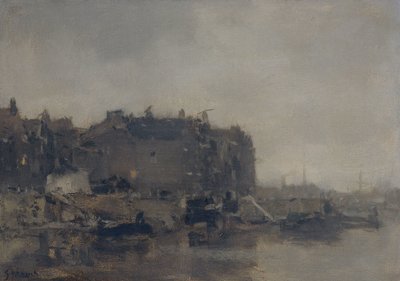 Taloja Prins Hendrikkadessa, Amsterdamissa, sumuisena päivänä tekijältä Jacob Maris