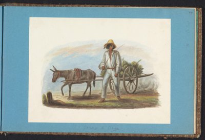 Mies kärryn kanssa banaanien kanssa Albumi Surinamen piirroksilla, s. 44 (50) (sarjan nimi) tekijältä Jacob Marius Adriaan Martini van Geffen
