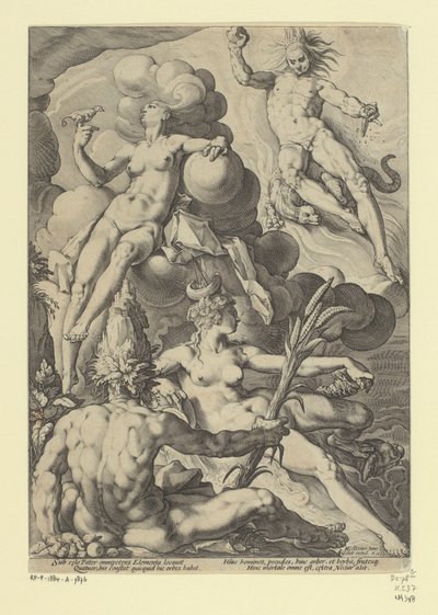 Neljä elementtiä Mytologiset ja allegoriset esitykset (sarjan nimi) tekijältä Jacob Matham (attributed to)