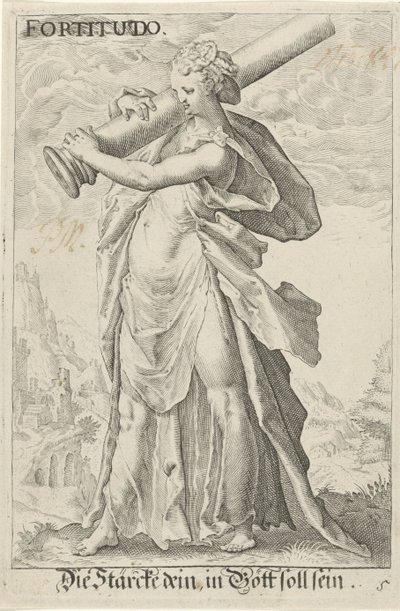 Kracht (voima) Vahvuus (otsikko esineessä) tekijältä Jacob Matham (attributed to)