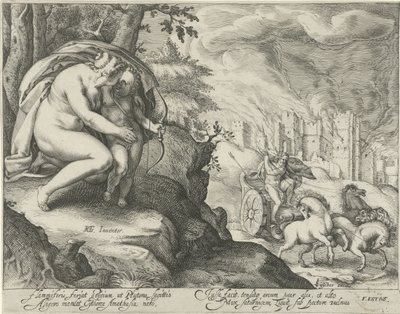Venus rohkaisee Cupidoa ampumaan nuolen Plutoon tekijältä Jacob Matham (attributed to)