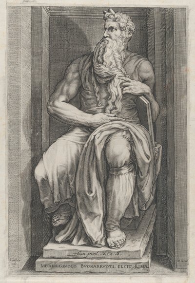 Rooman loiston peili: Mooses Michelangelon veistoksen mukaan, 1500-luku..., 1500-luku. tekijältä Jacob Matham