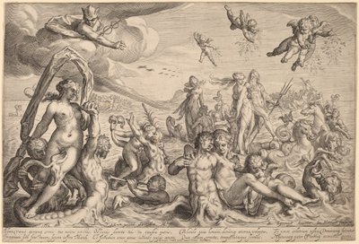 Neptunuksen ja Thetisin voitto tekijältä Jacob Matham, after Bartholomaeus Spranger