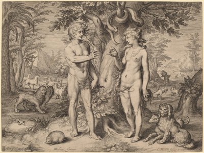 Ihmisen lankeemus tekijältä Jacob Matham, after Hendrik Goltzius