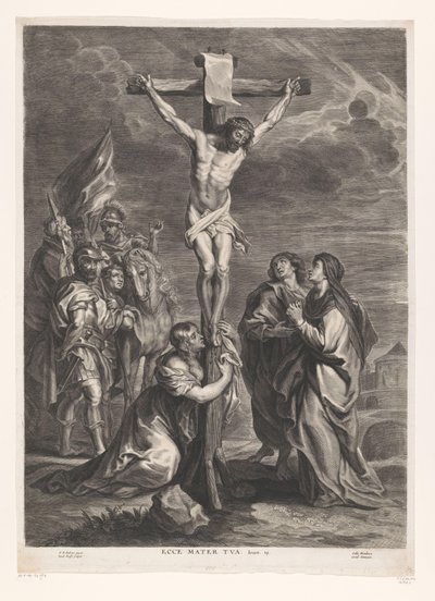 Crist a la creu Ecce mater tua (títol sobre objecte) acabat tekijältä Jacob Neefs