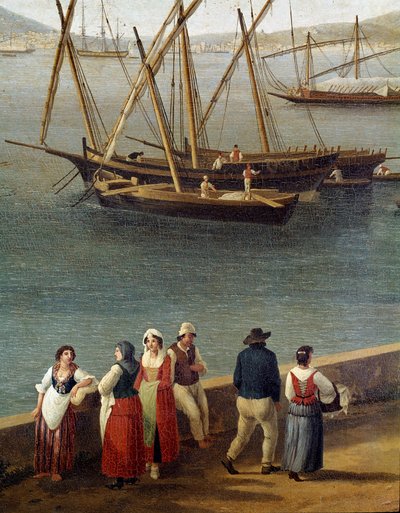 Ihmisryhmät Gaetan sataman laiturilla (Gaete) (Ihmisiä Gaetan sataman laiturilla) Yksityiskohta - Jacob Philipp Hackertin maalaus dit Hackert d