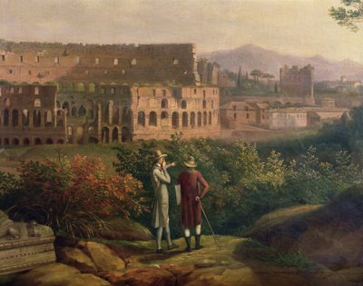 Johann Wolfgang von Goethe (1749-1832) vierailee Colosseumissa Roomassa, n. 1790 tekijältä Jacob Philippe Hackert