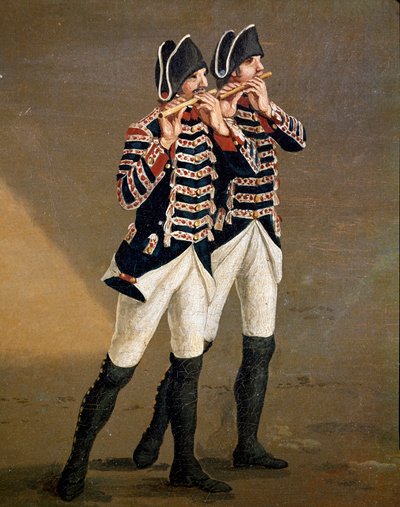 Bourbon-orkesterin muusikot (borboorkesterin huilun soittajat) Yksityiskohta - Jacob Philipp Hackertin maalaus dit Hackert d