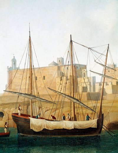 Näkymä laivasta Monopolin satamassa, Apulia, Italia - (Laiva Monopolin satamassa) Jacob Philipp Hackertin maalaus dit Hackert d