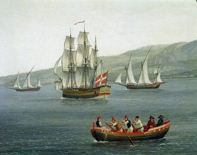 Näkymä laivoista Messinan Detroitissa, Reggio Calabriassa, Italiassa - (Laivat Messinan suoralla Reggio Calabrian ja Sisilian välillä) Yksityiskohta Jacob Philipp Hackertin maalaus dit Hackert d