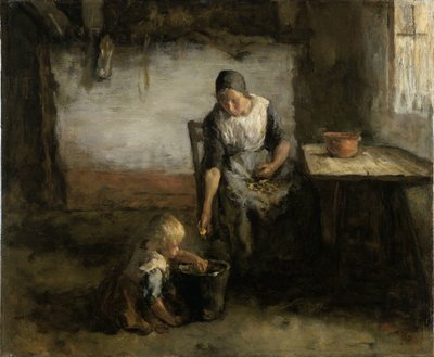 Nainen kuorii perunoita tekijältä Jacob Simon Hendrik Kever