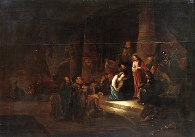 Kristus ja aviorikoksesta otettu nainen (öljy paneelissa) tekijältä Jacob Willemsz de (workshop of) Wet or Wett