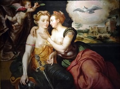 Jacob de Backer ja työpaja - Allegoria "Oikeuden ja rauhan suudelma" noin 1580. tekijältä Jacob de Backer