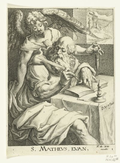 Evankelista Mattheus Neljä evankelistaa (sarjan nimi) tekijältä Jacob de Gheyn (II) (workshop of)