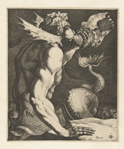 Tritoni puhaltaa kuoreen tekijältä Jacob de Gheyn (III)